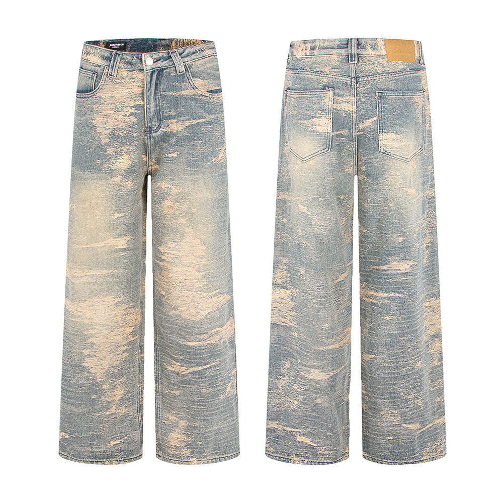 Woman wearing Street Style Washed Distressed Straight Leg Jeans in an urban setting