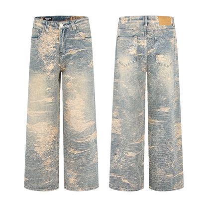 Woman wearing Street Style Washed Distressed Straight Leg Jeans in an urban setting