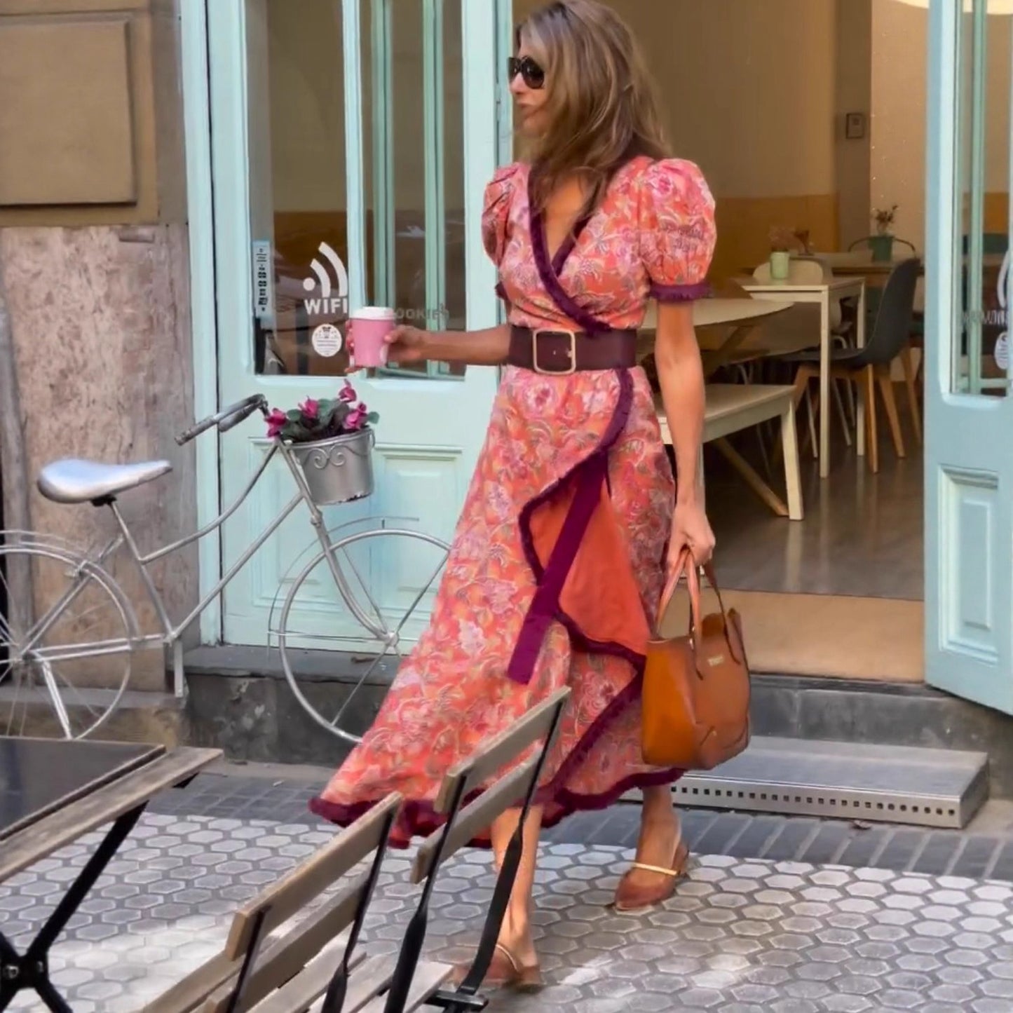 Woman wearing Bohemian Elegant Midi Dress in a garden setting
