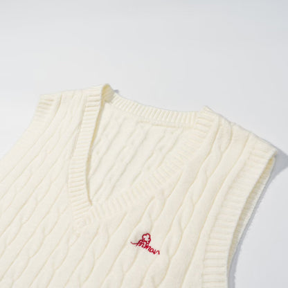V-Neck Cable Knit Sleeveless Vest | Tajstylo