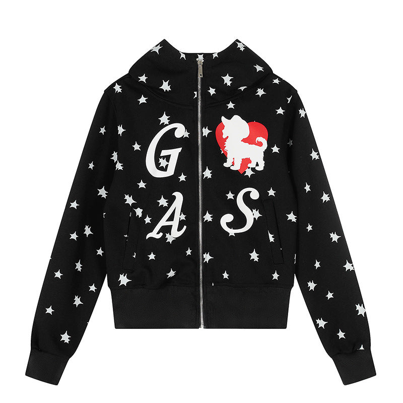 Star Print Hoodie Jacket | Tajstylo