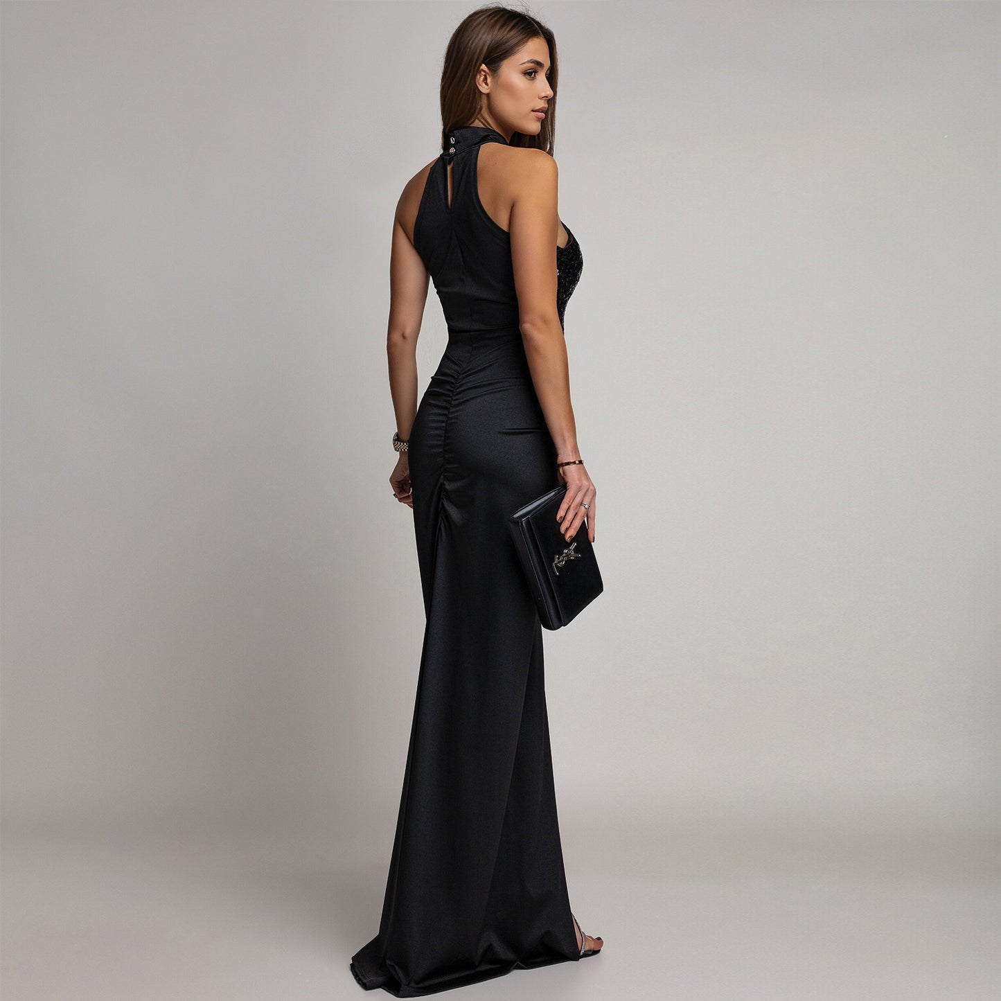 Fitted Sequin Velvet Split Dress | Tajstylo