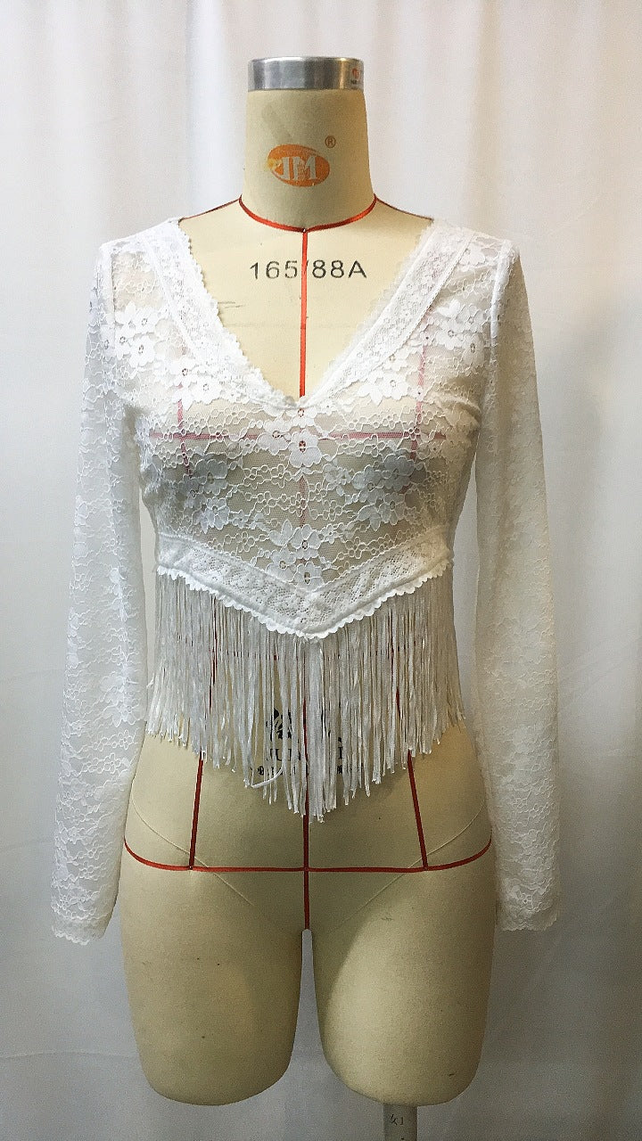 Elegant Lace Tassel Hollow Out Top | Tajstylo