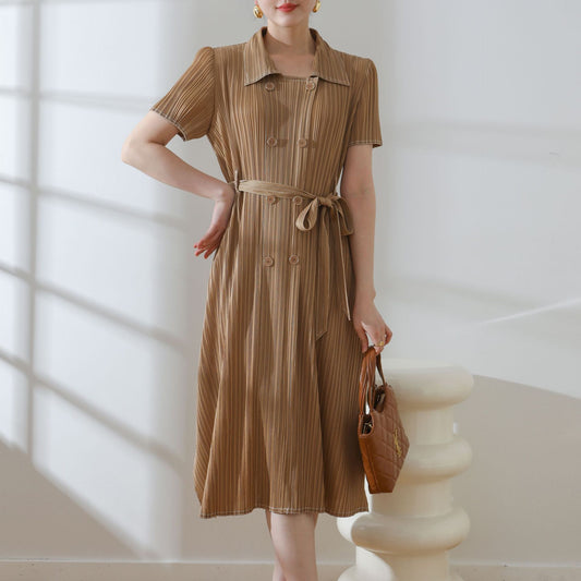 Pleated Double-Breasted Trench Coat | Tajstylo