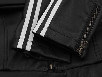 Striped Leather Jacket | Tajstylo