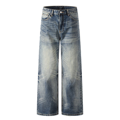 Washed Blue Straight Leg Denim Pants | Tajstylo