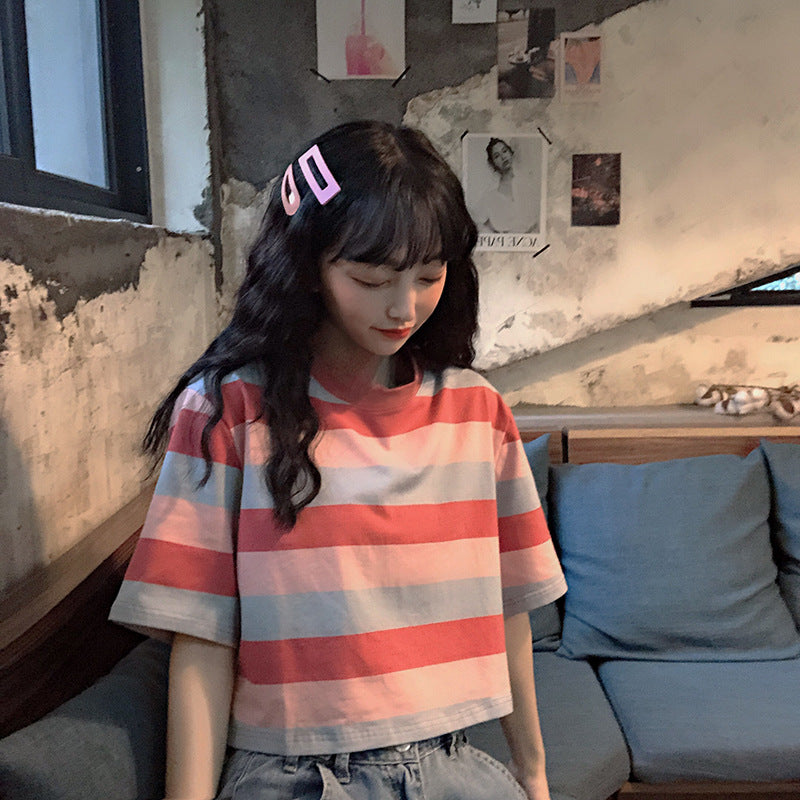 Loose Rainbow Striped Crop Top | Tajstylo