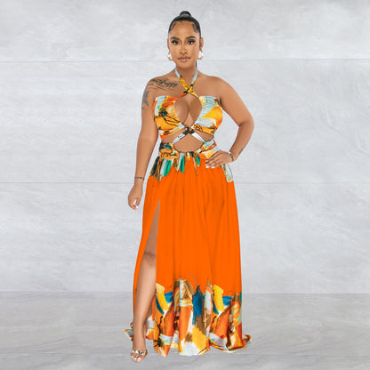 Woman wearing Tie-Front Sleeveless Wrap Bodycon Maxi Dress in a sunny outdoor setting