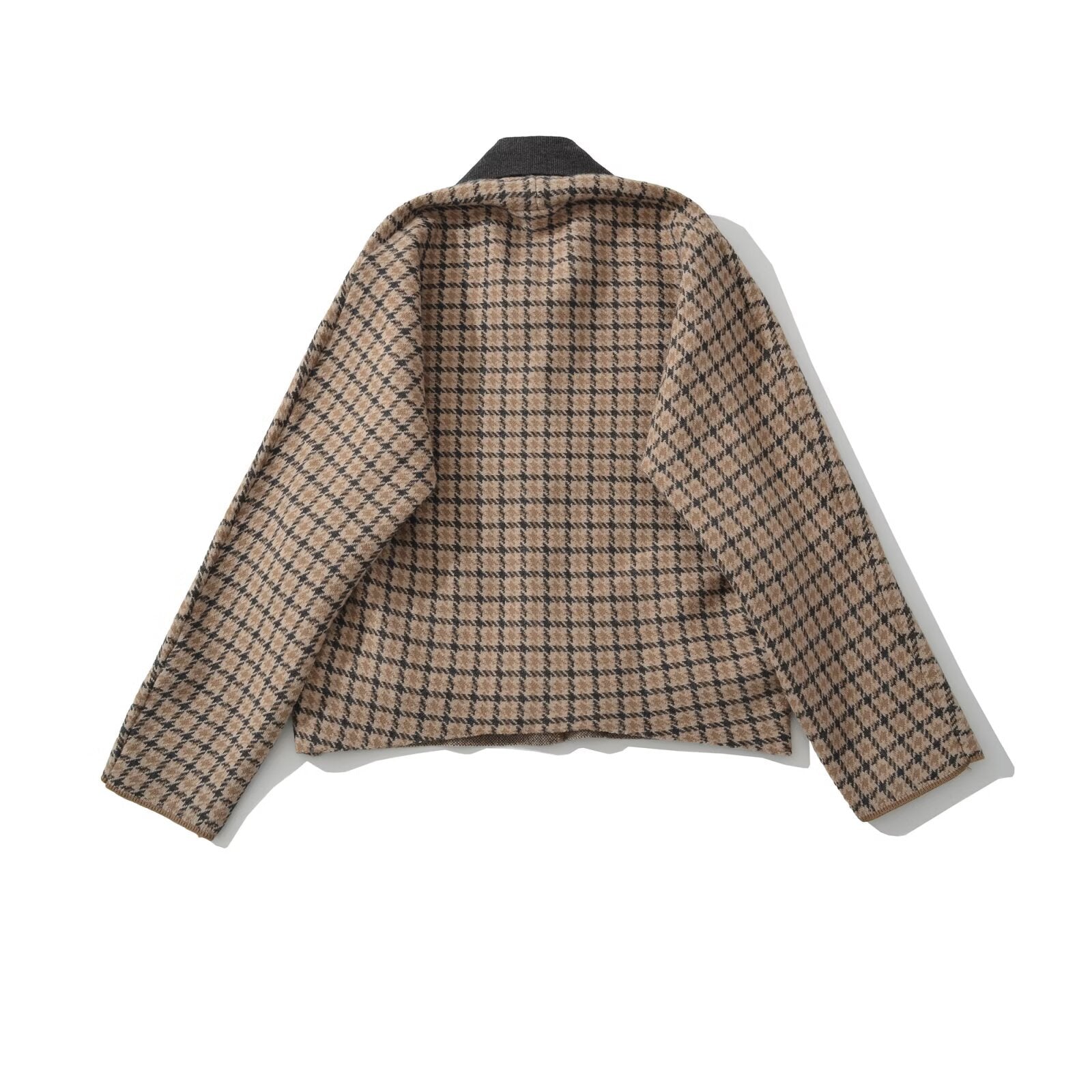 Woman wearing Plaid Casual Loose Jacket Set in a casual setting
