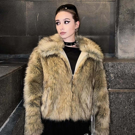 Woman wearing Casual Shearling Jacket in a casual outdoor setting