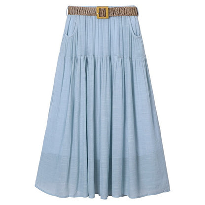Woman wearing Belt Double Pocket Skirt in a casual outdoor setting