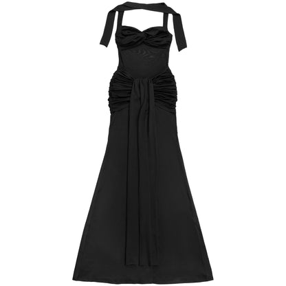 Sheer Mesh Halter Tie-Back Bodycon Dress | Tajstylo