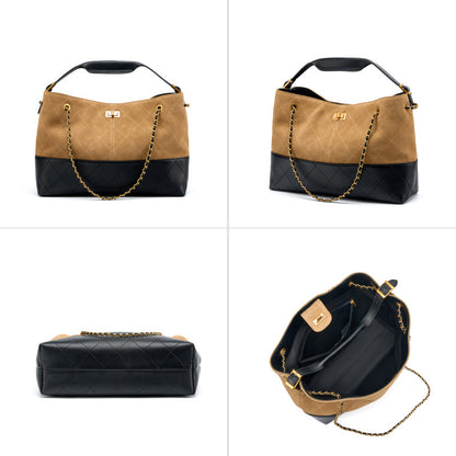 Women's Large Genuine Leather Frosted Suede Chain Shoulder Crossbody Tote Bag – Side View | TajStylo