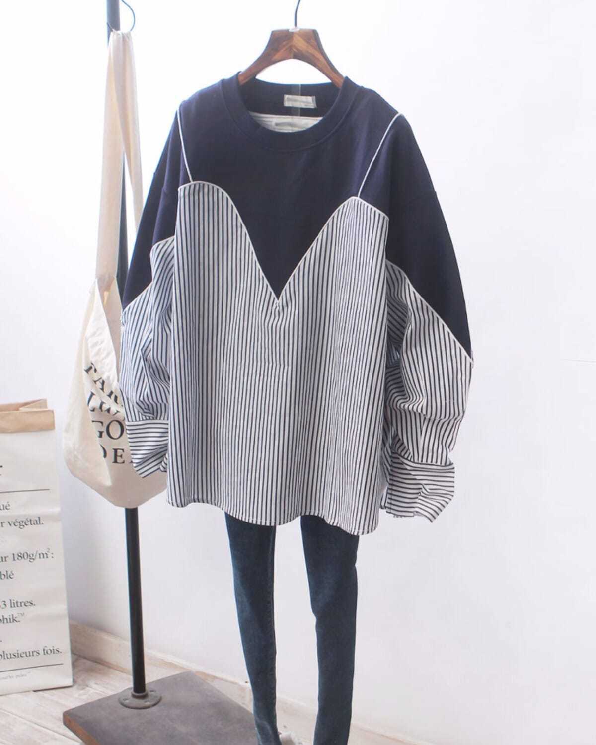 Patchwork Striped Oversized Hoodie | Tajstylo