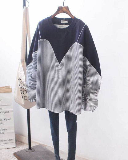 Patchwork Striped Oversized Hoodie | Tajstylo
