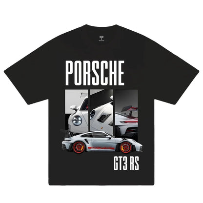 Woman wearing Need Money for Porsche Graphic T-shirt in casual setting