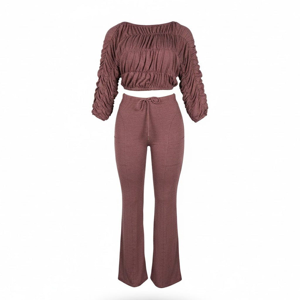 Flattering Two Piece Set with Crop Top and Flared Pants | Tajstylo