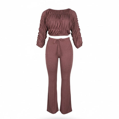 Flattering Two Piece Set with Crop Top and Flared Pants | Tajstylo