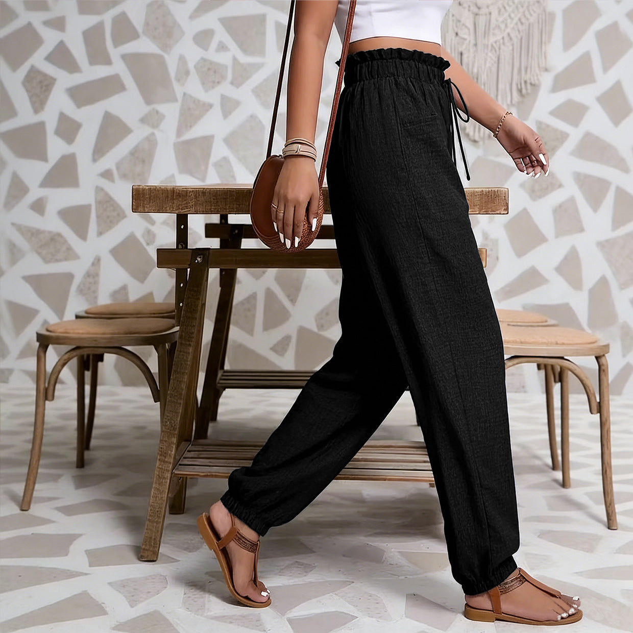 Elastic Solid Color Pants for Women | Tajstylo