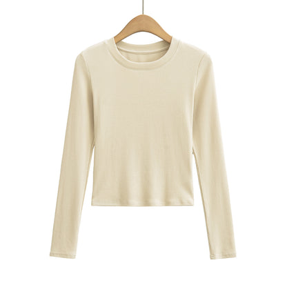 Woman wearing Slim Fit Long Sleeve T-Shirt in a casual setting