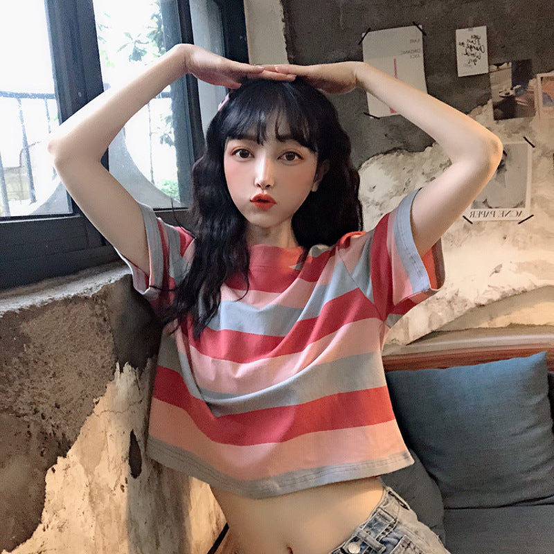 Loose Rainbow Striped Crop Top | Tajstylo