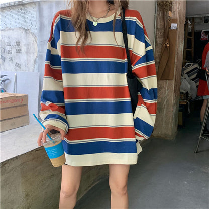 Casual Loose Stripe Long Sleeve T-Shirt | Tajstylo
