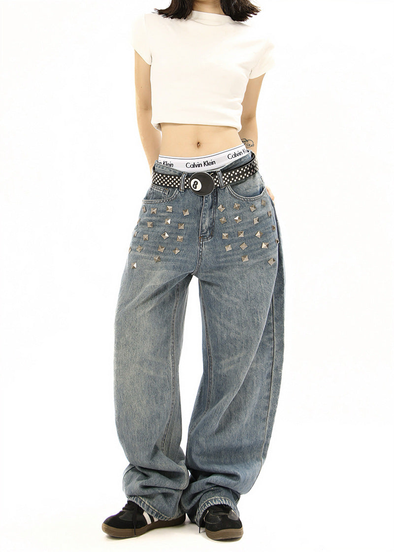 Edgy Square Stud Denim Pants | Tajstylo