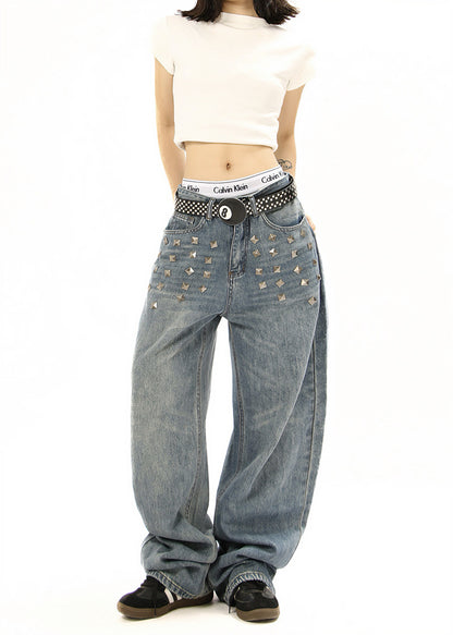 Edgy Square Stud Denim Pants | Tajstylo