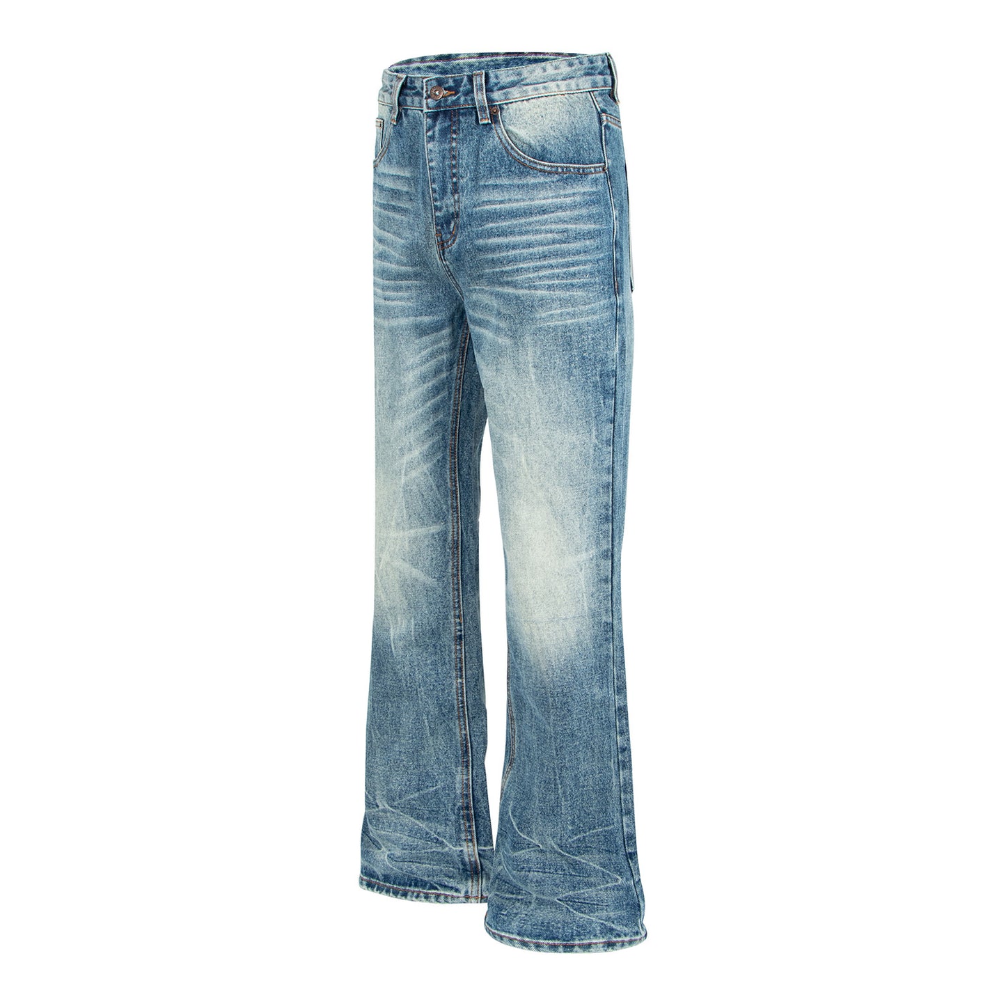 Woman wearing Retro Distressed Flared Jeans in a stylish urban setting