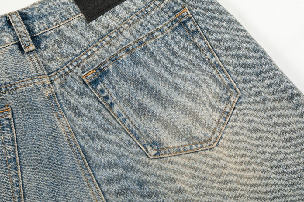 Washed Distressed Denim Straight Leg Pants | Tajstylo