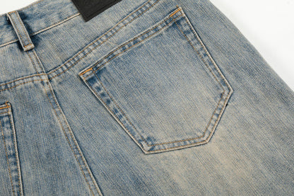 Washed Distressed Denim Straight Leg Pants | Tajstylo