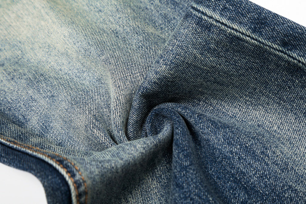 Washed Blue Straight Leg Denim Pants | Tajstylo