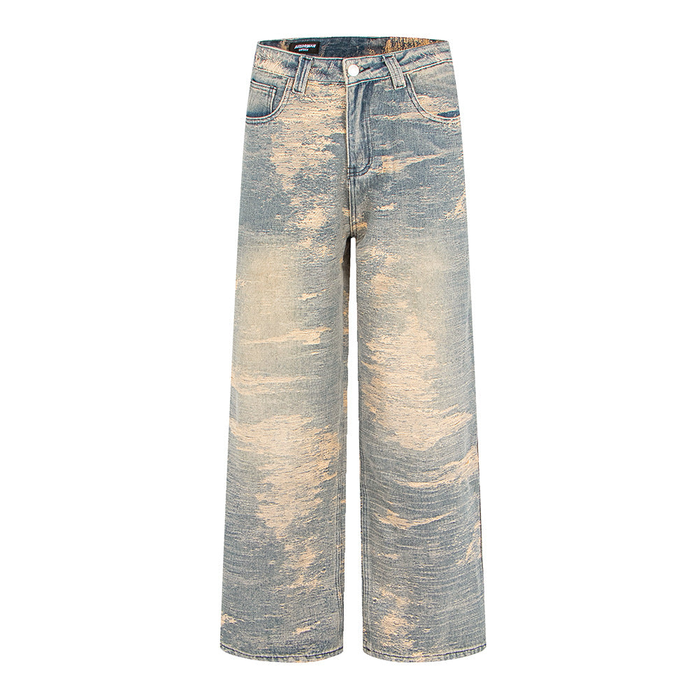 Street Style Washed Distressed Straight Leg Jeans | Tajstylo