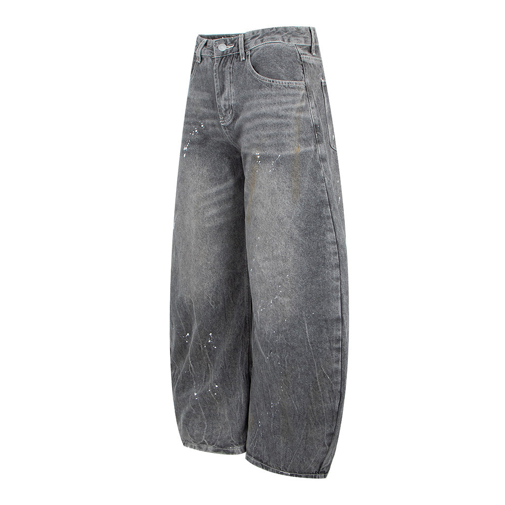Vintage Washed Gray Splatter Wide Leg Jeans | Tajstylo