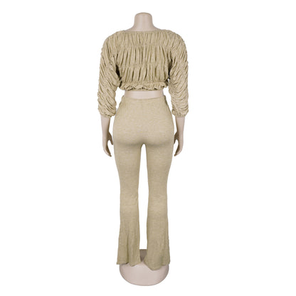 Flattering Two Piece Set with Crop Top and Flared Pants | Tajstylo