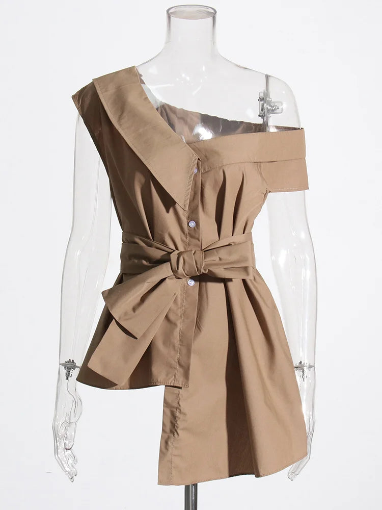 Sleeveless V Neck Lace Up Shoulder Blouse | Tajstylo