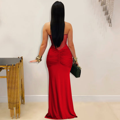 Sheer Mesh Halter Tie-Back Bodycon Dress | Tajstylo