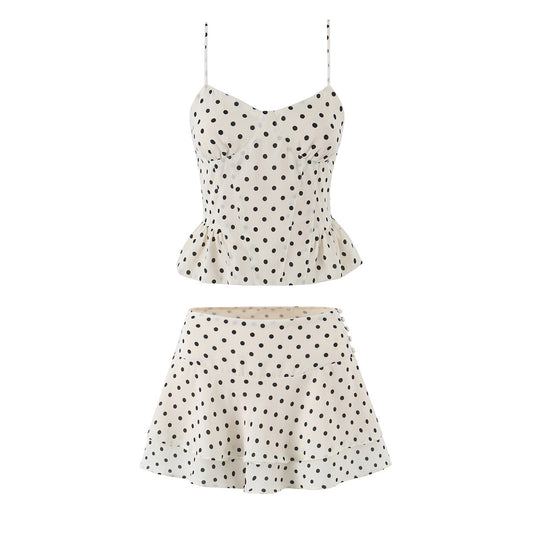 Polka Dot Ruffle Waist Cinch Dress | Tajstylo