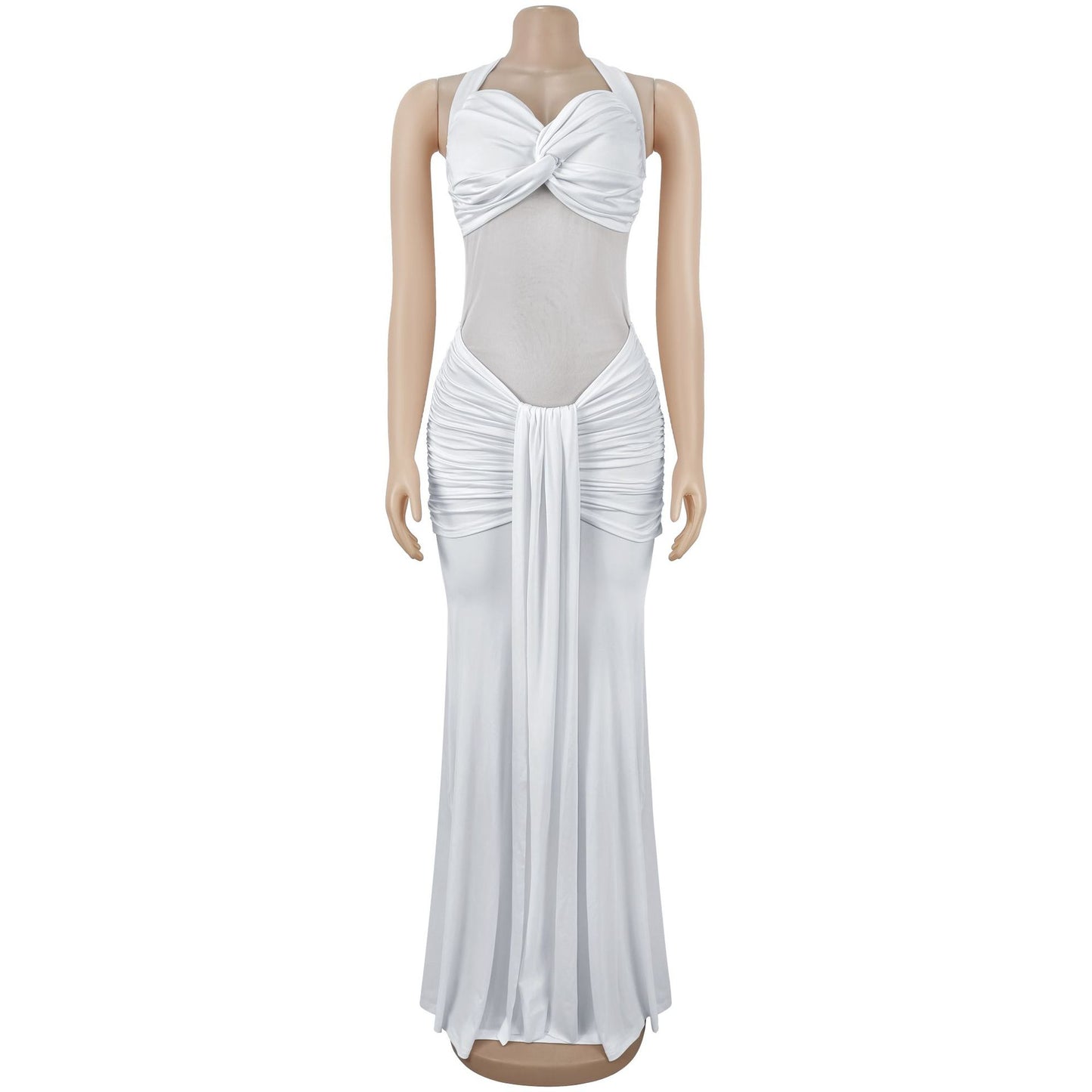Sheer Mesh Halter Tie-Back Bodycon Dress | Tajstylo