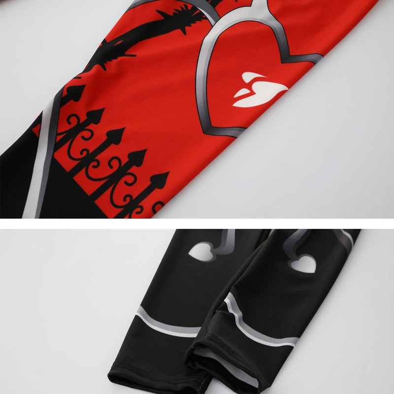 Woman wearing Heart Print Leggings in a casual setting
