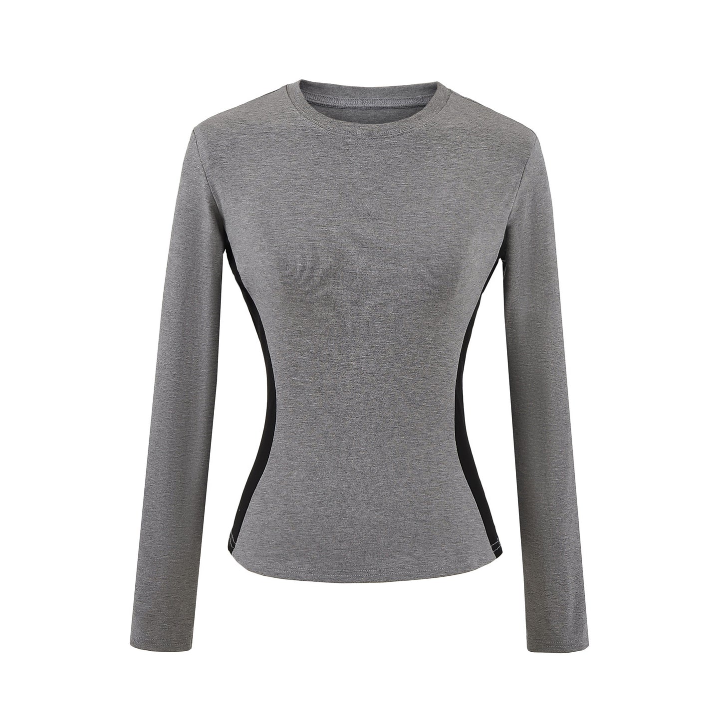 Woman wearing Round Neck Color Block Long Sleeve Top in a casual setting