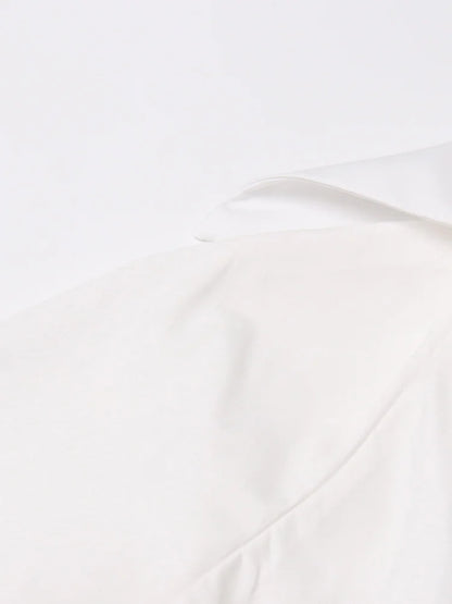 Elegant White Lapel Blouse for Women | Tajstylo