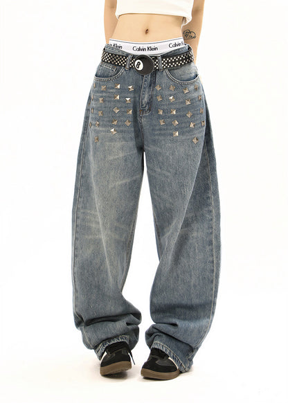 Edgy Square Stud Denim Pants | Tajstylo