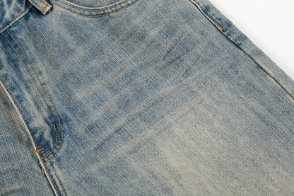 Washed Distressed Denim Straight Leg Pants | Tajstylo