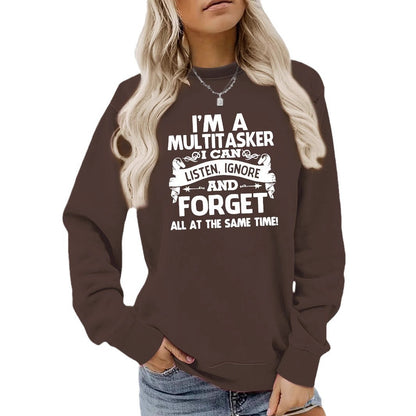 Woman wearing I'm A Multitasker Hoodie in a casual setting
