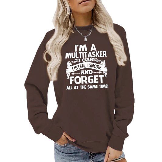 Woman wearing I'm A Multitasker Hoodie in a casual setting