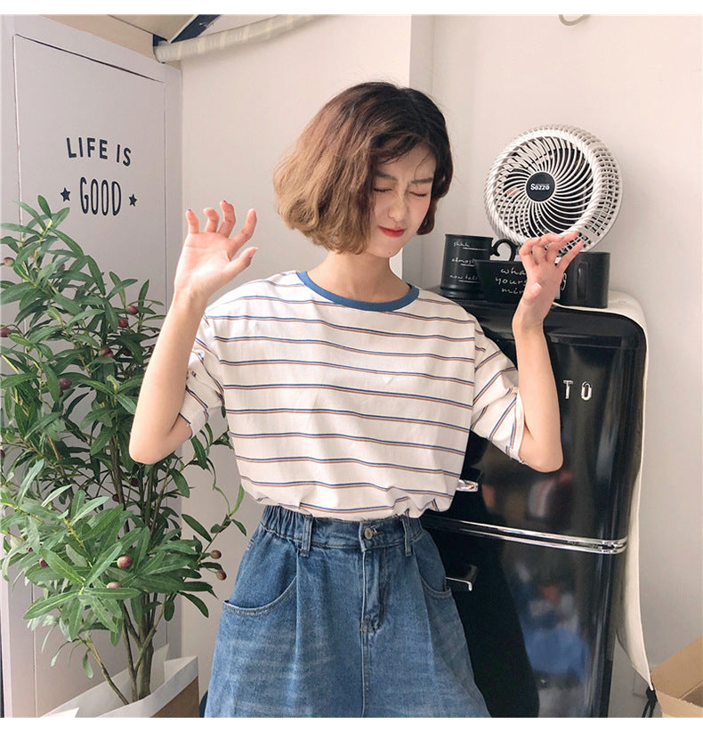Academy Style Loose Fit Striped T-Shirt | Tajstylo
