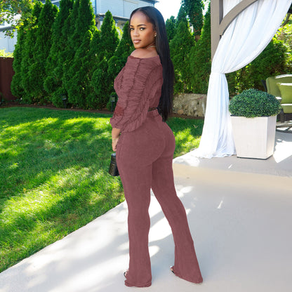 Flattering Two Piece Set with Crop Top and Flared Pants | Tajstylo
