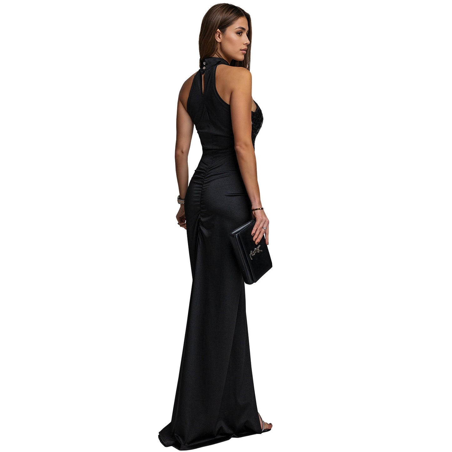 Fitted Sequin Velvet Split Dress | Tajstylo