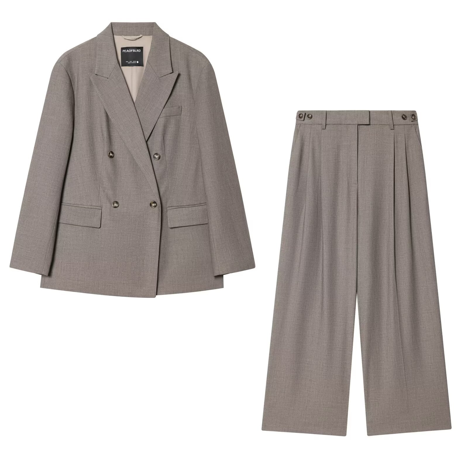 Woman wearing Double Breasted Suit and Trousers Set in an urban setting